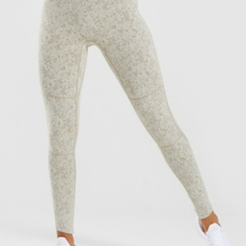 Gymshark Fleur Texture Leggings Washed Khaki Marl Size Extra Small NWT